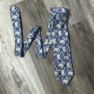BURMA Blue White Patterned Silk Tie Abstract Vintage Style
